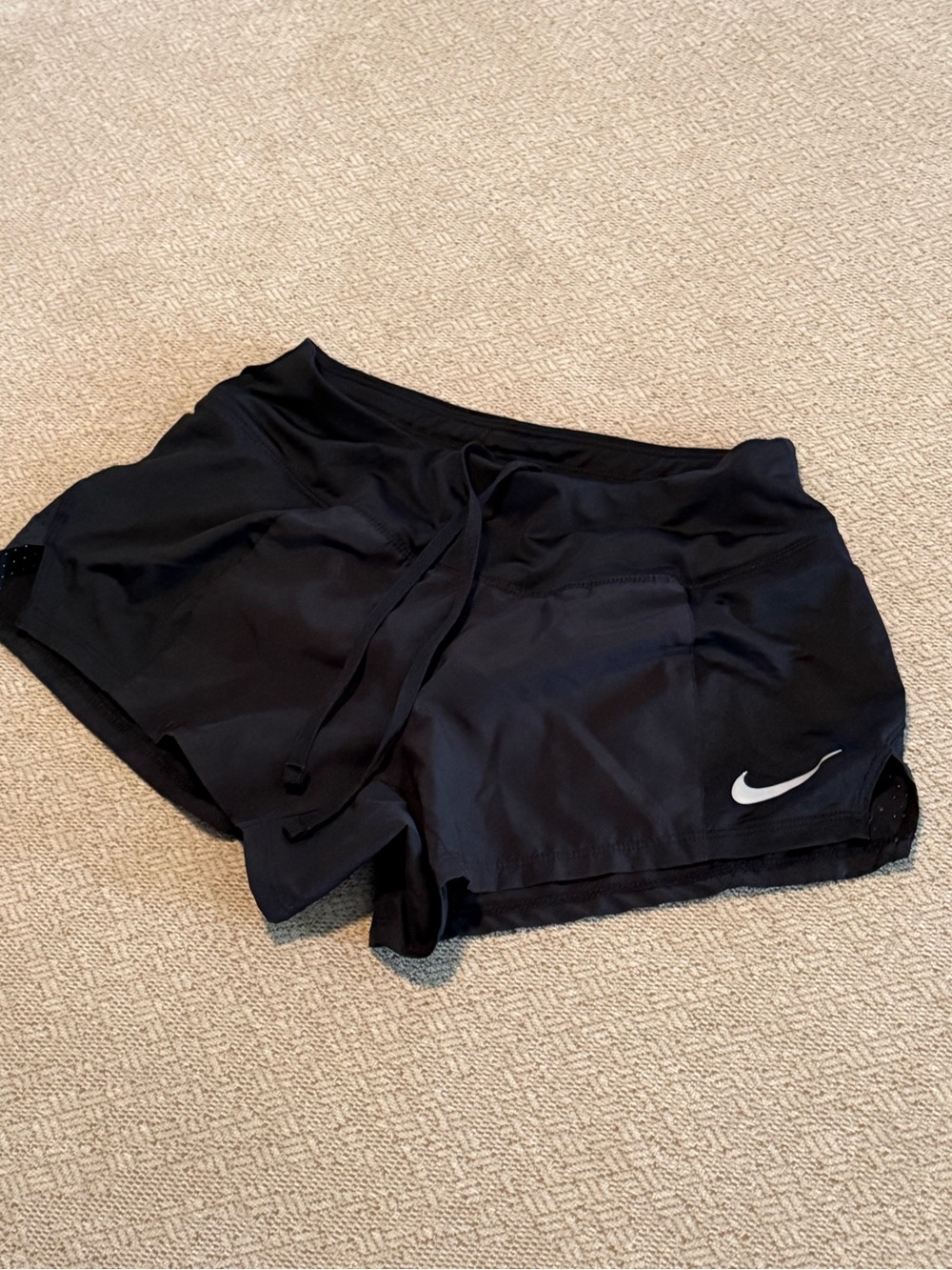 Nike Dri-FIT Black Running Shorts Women's size XS Lined White Swoosh Logo